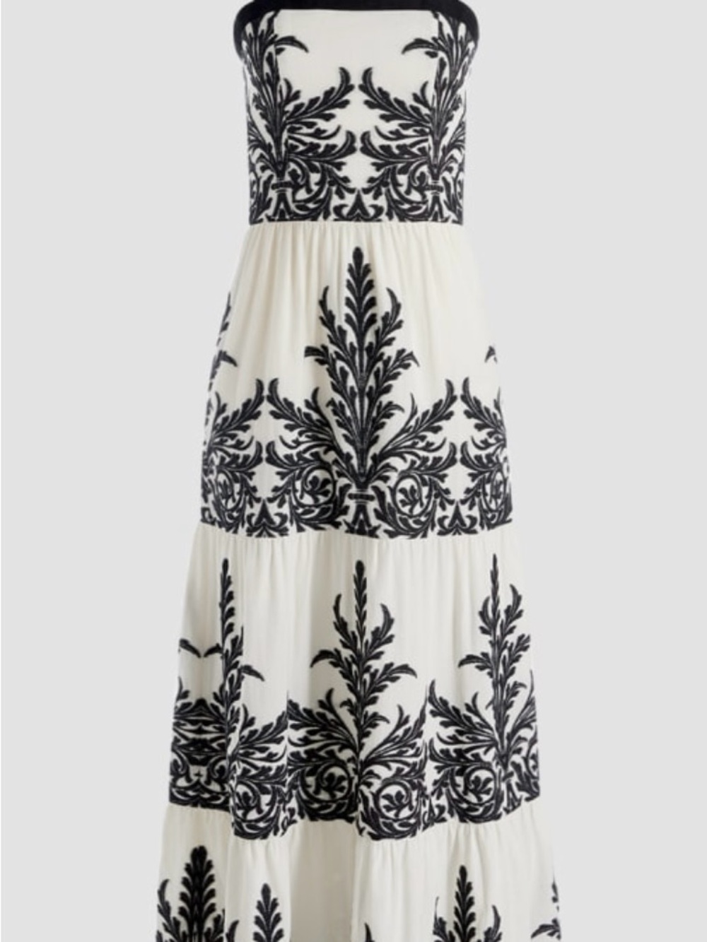 Alice + Olivia Saige Dress White Maxi with Black Embroidered Motif - Picture 2 of 4